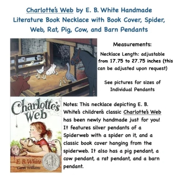 Charlotte’s Web by E. B. White Handmade Literature Necklace, Book Cover, Spider - Picture 15 of 16